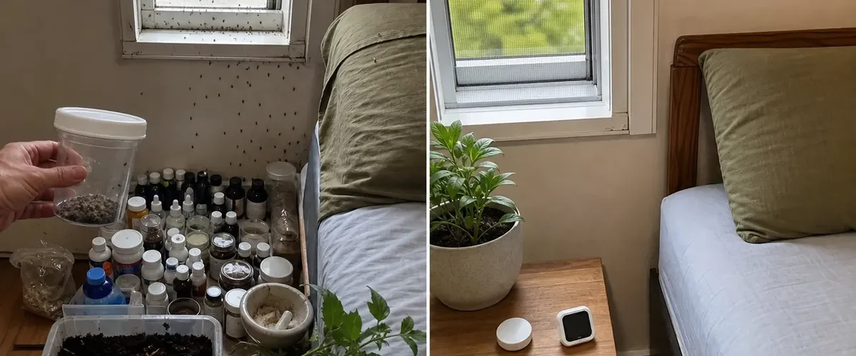 Mystery flying and crawling bugs before and correctly identified monitored room afterward
