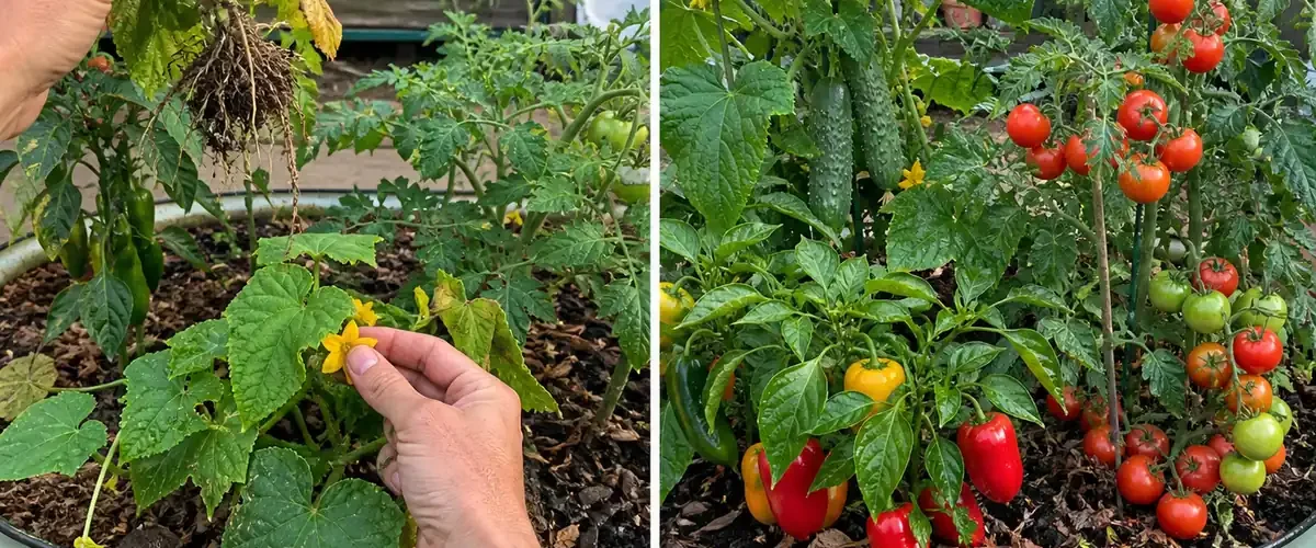 Dropped June flowers before retained cucumber pepper and tomato fruit afterward