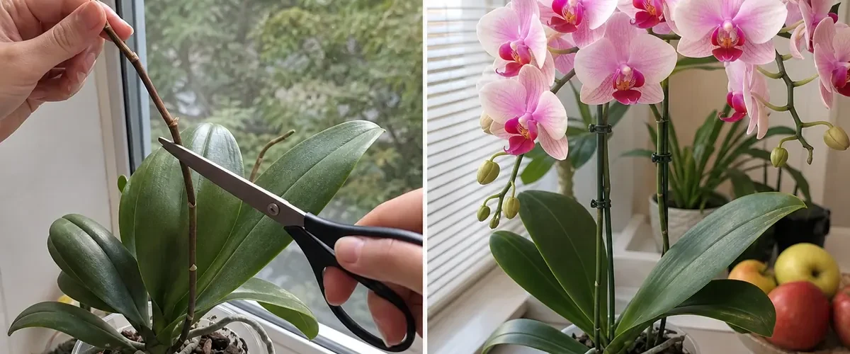Finished orchid spike before a strong natural rebloom afterward