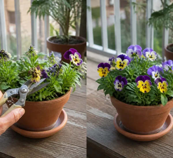 Spent flowers before a longer healthy seasonal bloom display afterward
