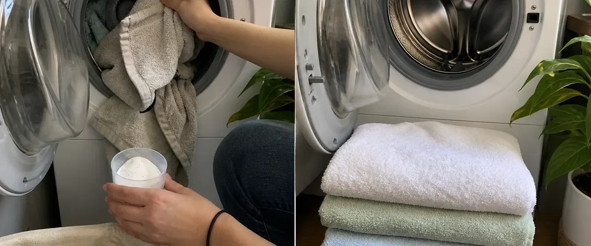 Stiff dull towels before a fresh fluffy stack afterward