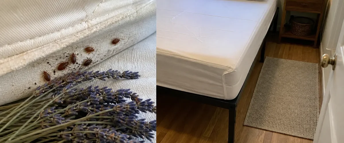 Visible bedbugs before an encased monitored clean bed afterward