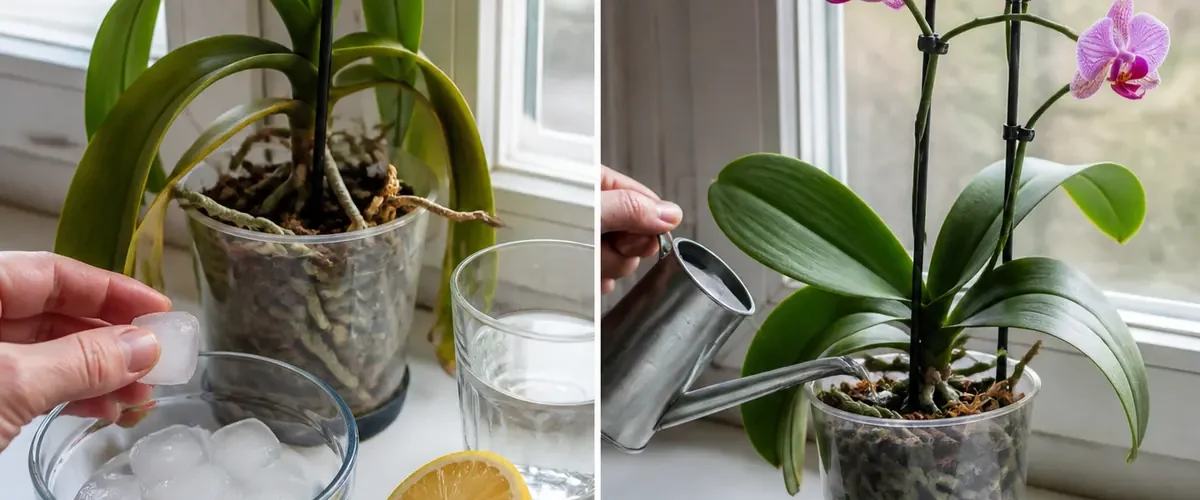 Rice and lemon orchid water before and healthy roots after a simple routine