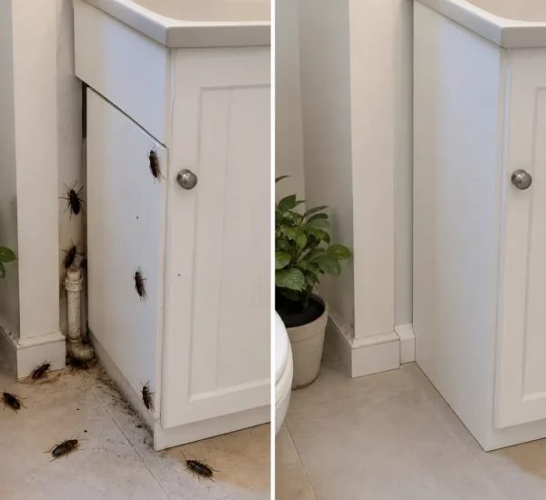 Bathroom cockroach activity before a dry sealed clean room afterward
