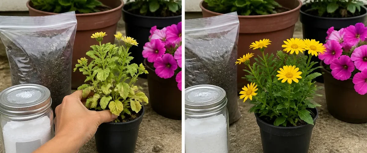 Diagnosed yellowing flower before green new growth after measured magnesium